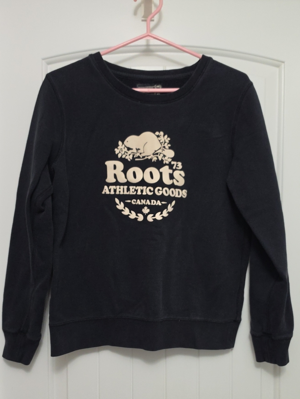 Roots Black Crewneck Sweatshirt with Cream Logo - Medium